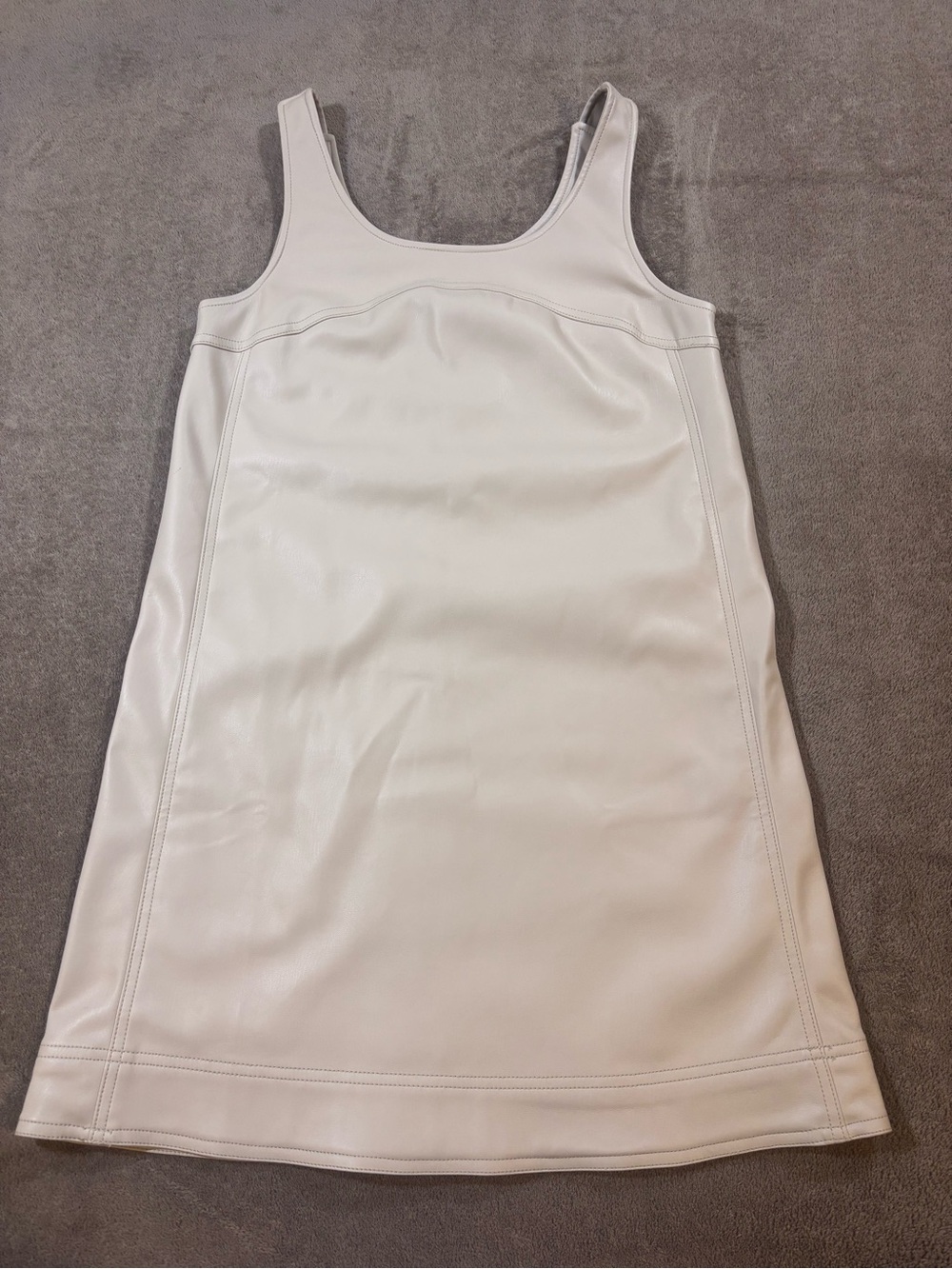 Pilcro Anthropologie Cream Faux Leather Shift Mini Dress Scoop Neck Womens 0